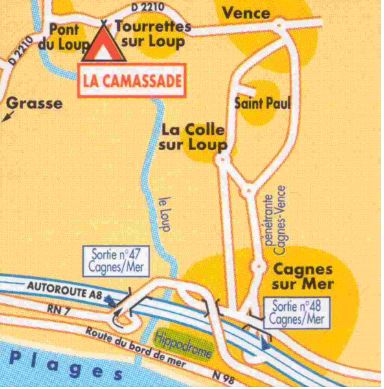 Plan d'acces Camping La Camassade 3 etoiles, le meilleur camping 3 etoiles des Alpes Maritimes